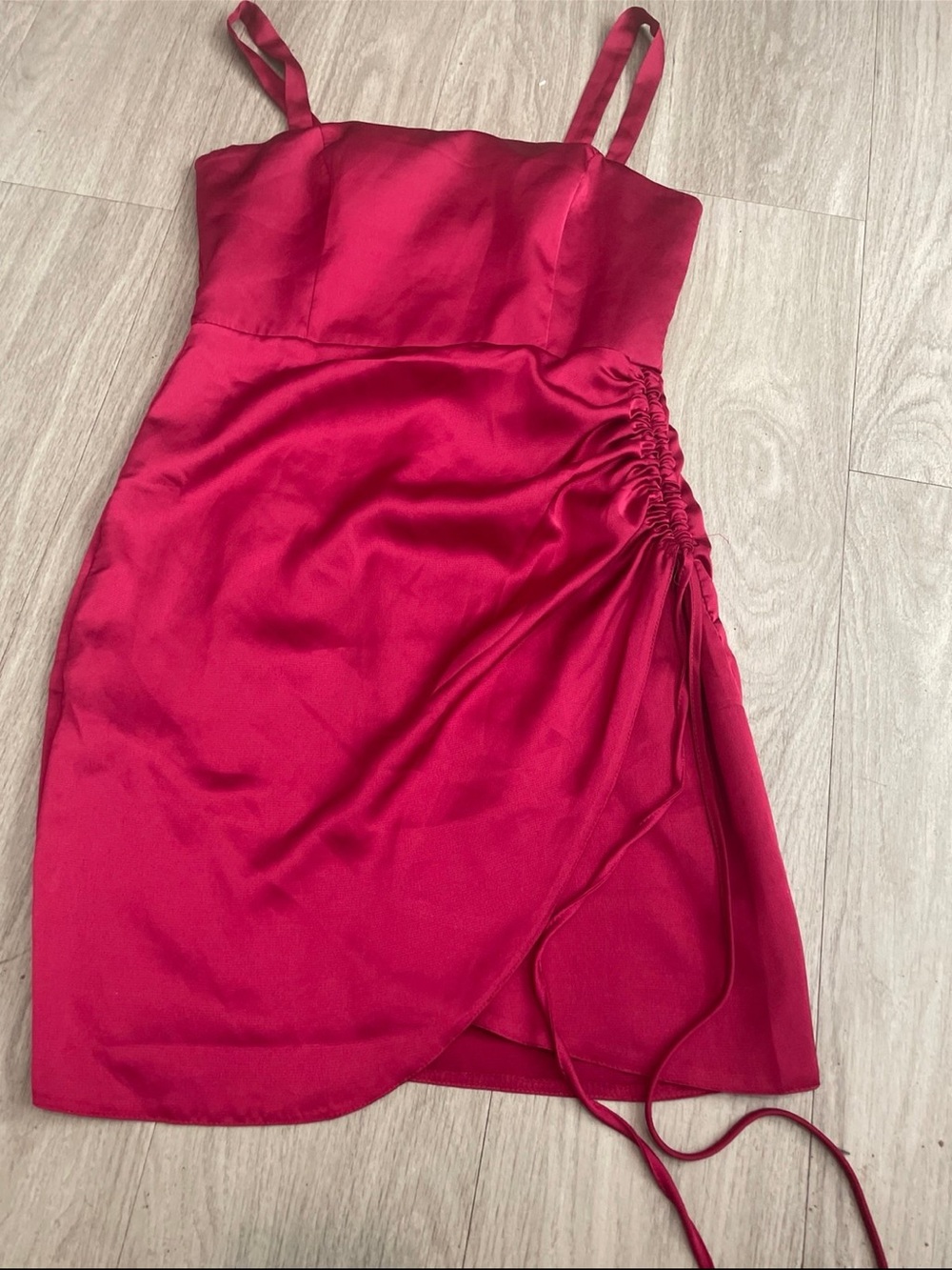 Trendyol Fuchsia Satin Ruched Side-Detail Mini Dress